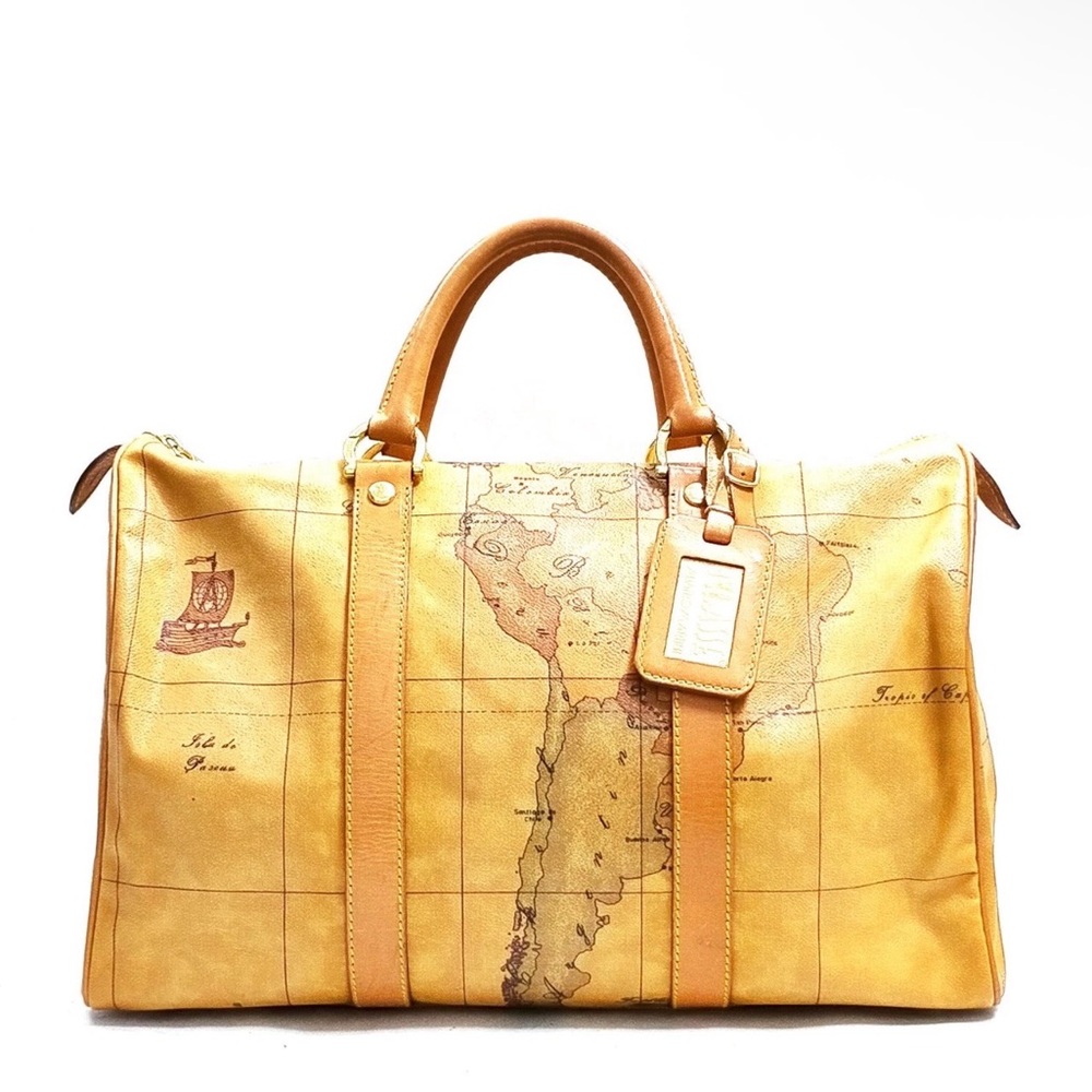 Alviero Martini Tan Map Print Duffel Bag